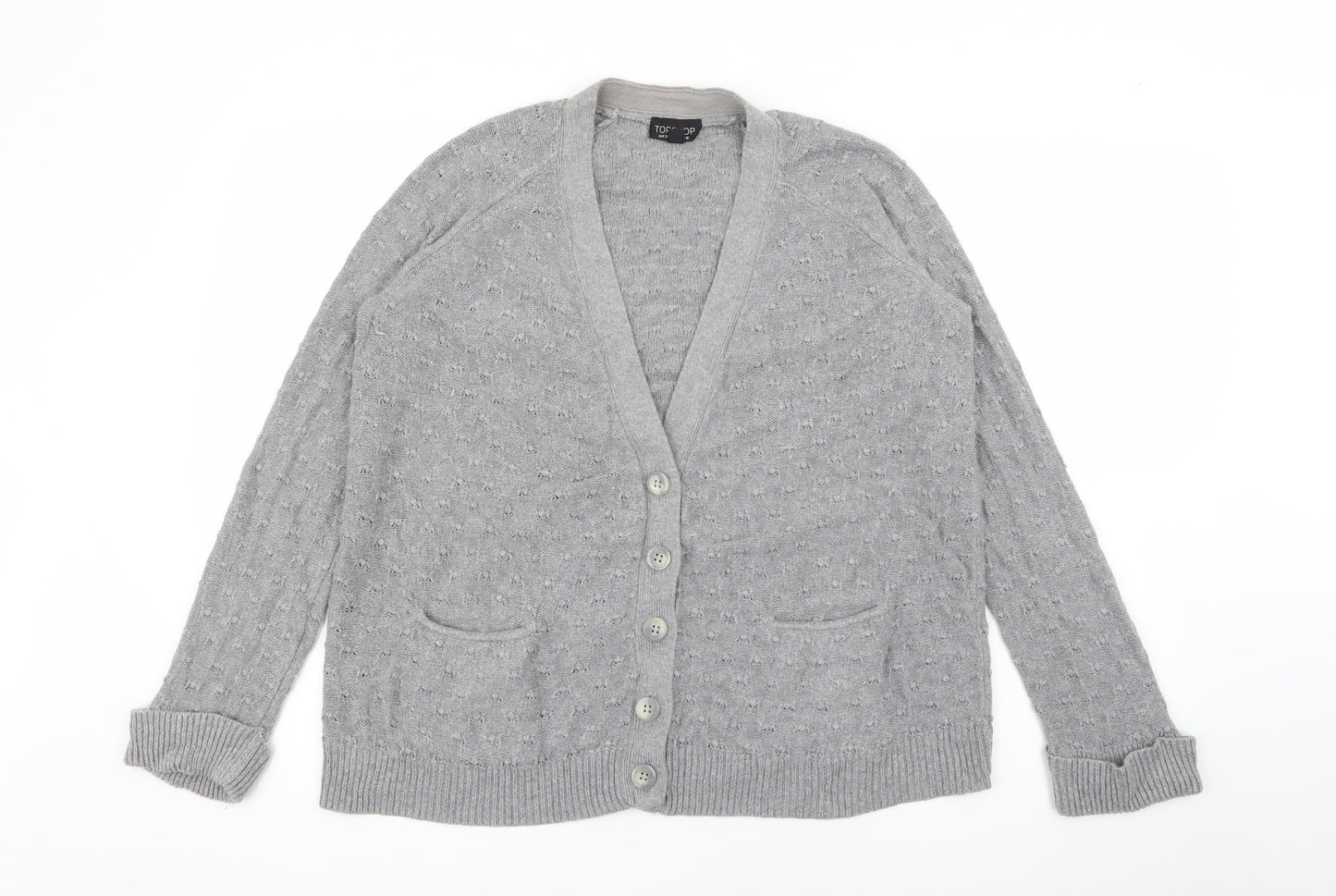 Topshop Womens Grey V-Neck  Cotton Cardigan Jumper Size 10