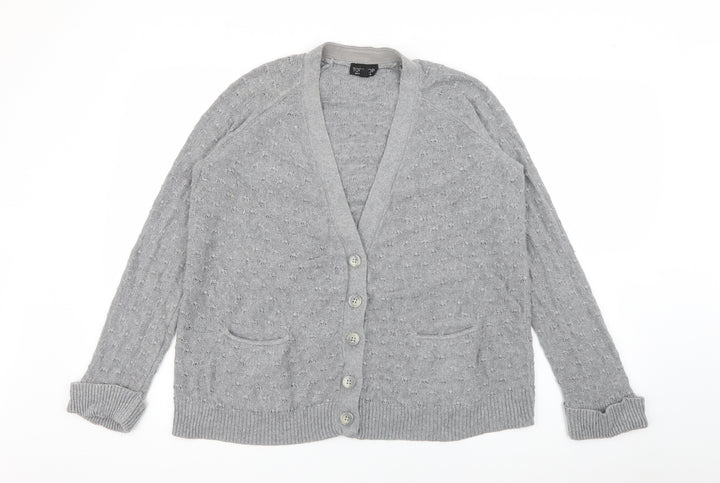 Topshop Womens Grey V-Neck  Cotton Cardigan Jumper Size 10