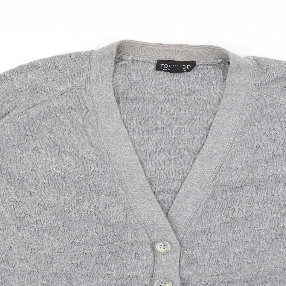Topshop Womens Grey V-Neck  Cotton Cardigan Jumper Size 10