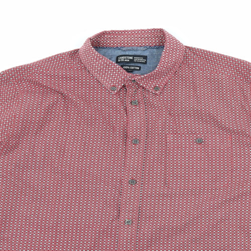 Sandstone & Co Mens Red Geometric Cotton  Button-Up Size M Collared Button