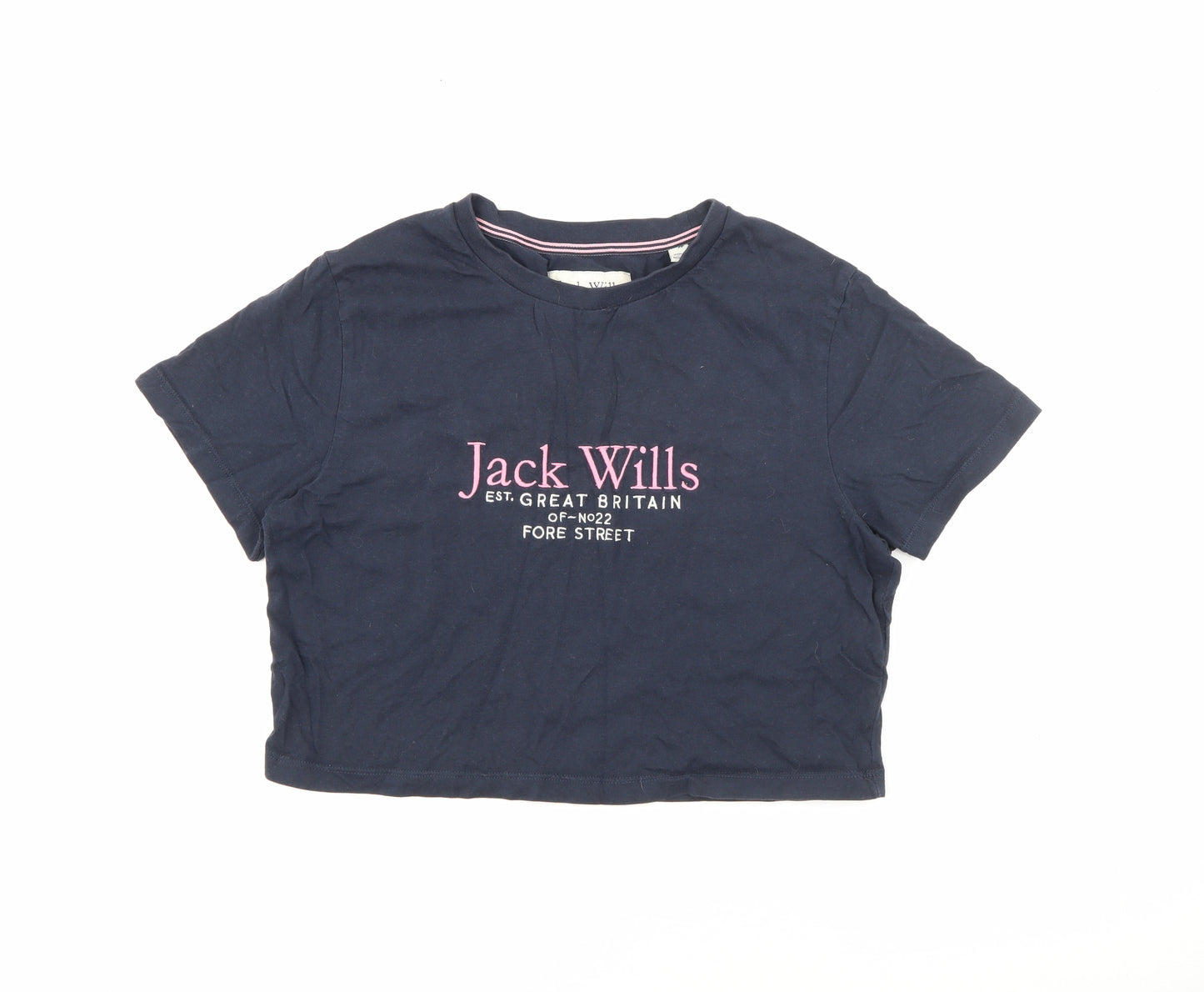 Jack Wills Womens Blue  Cotton Cropped T-Shirt Size 14 Crew Neck