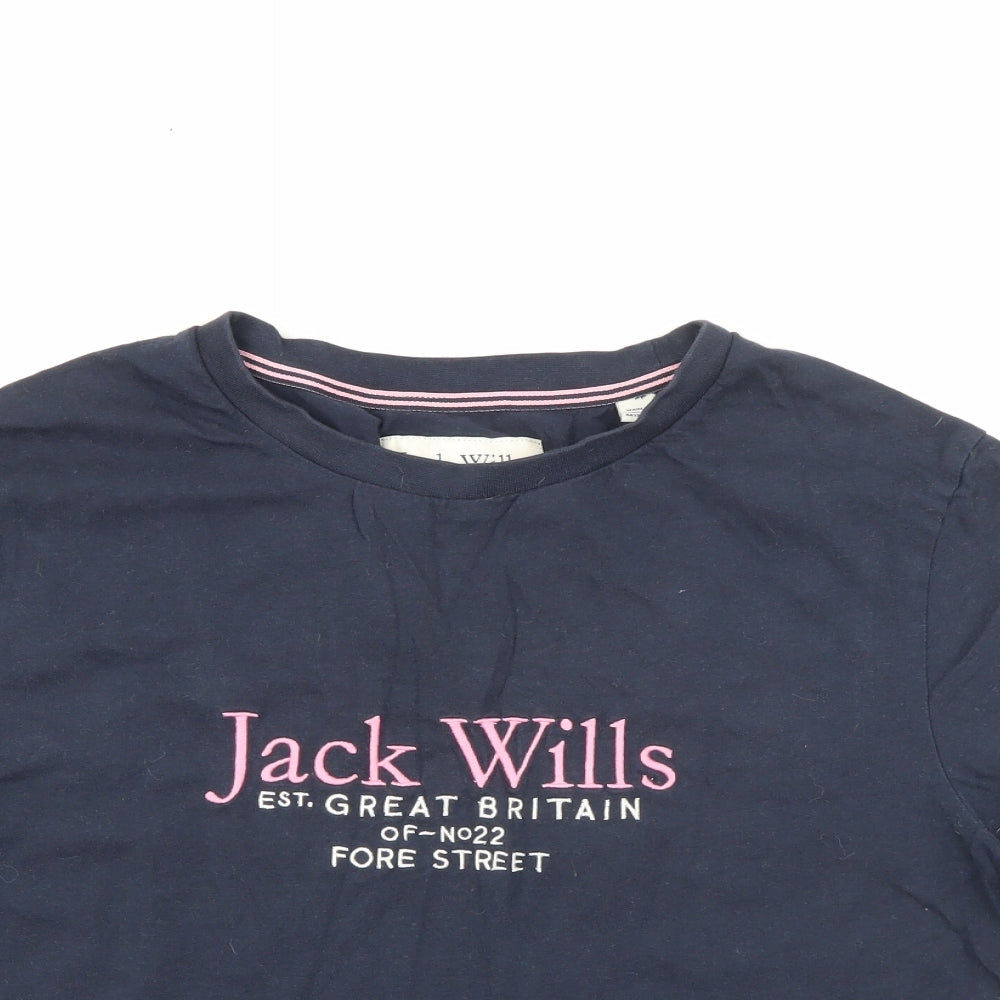 Jack Wills Womens Blue  Cotton Cropped T-Shirt Size 14 Crew Neck