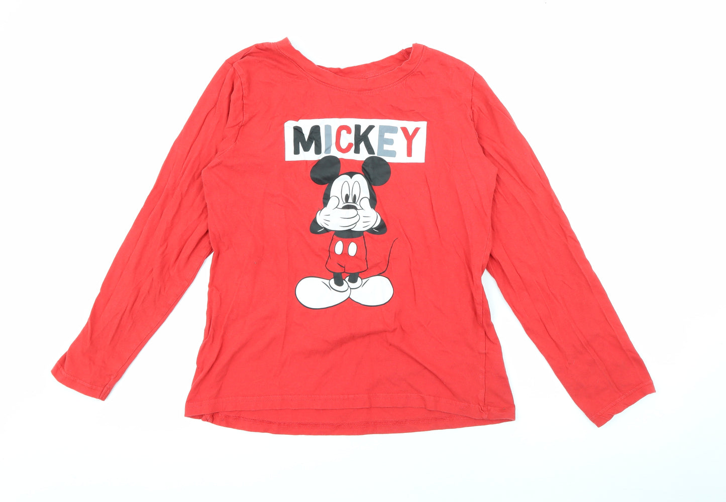 Primark Womens Red  Cotton Basic T-Shirt Size 10 Crew Neck - Mickey