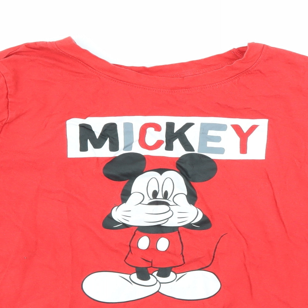 Primark Womens Red  Cotton Basic T-Shirt Size 10 Crew Neck - Mickey