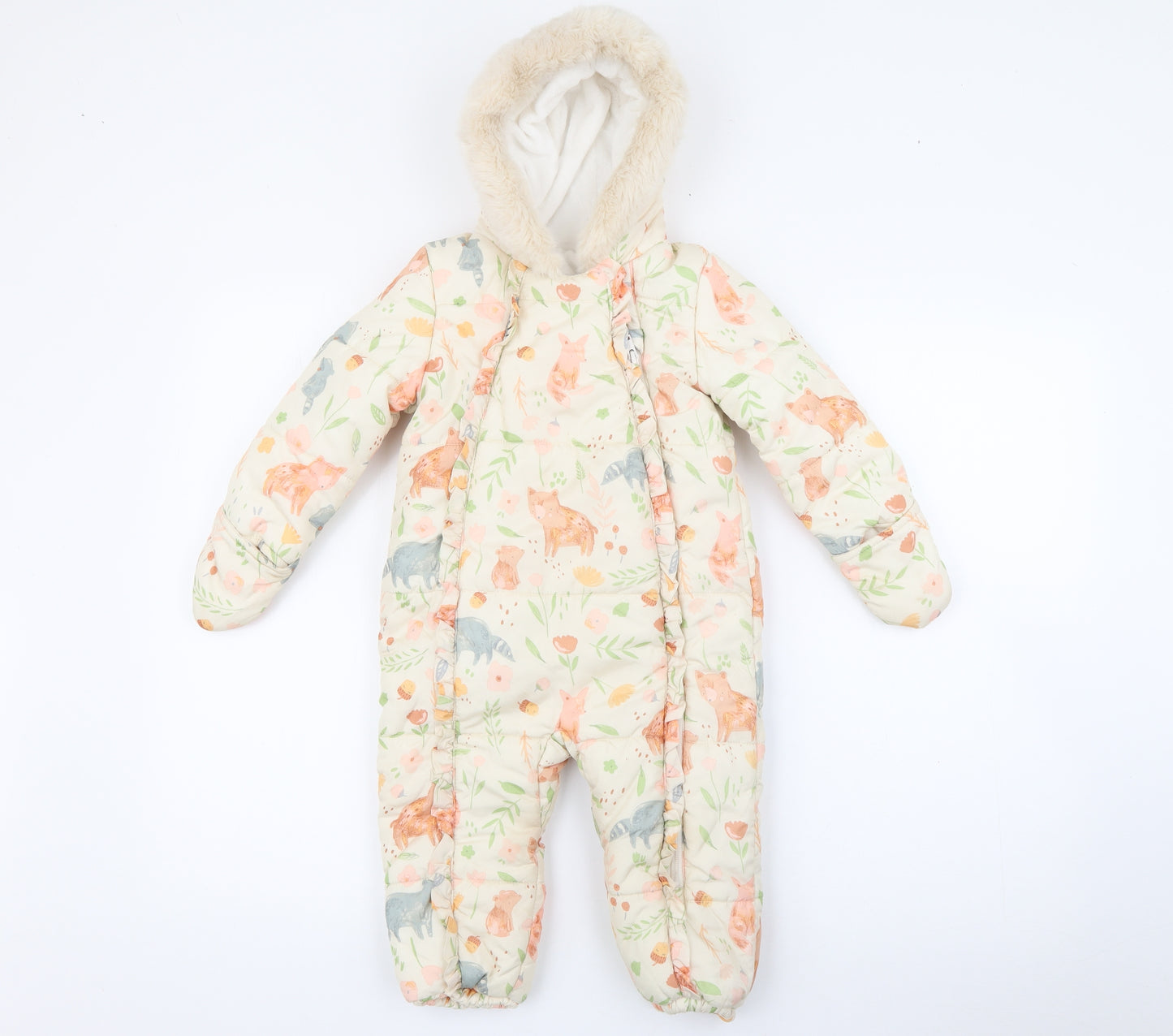 George Baby Ivory Geometric  Basic Coat Snowsuit Size 18-24 Months   Zip