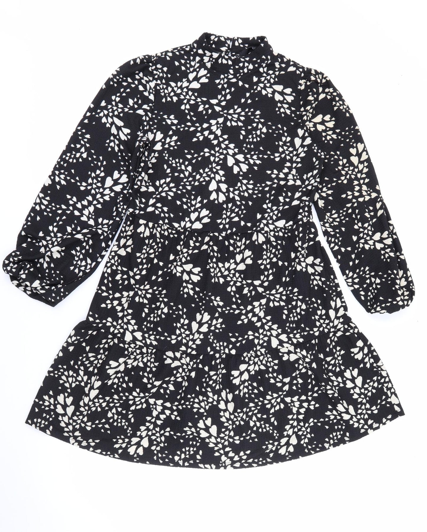 Very Womens Black Geometric Polyester Fit & Flare  Size 10  High Neck Button