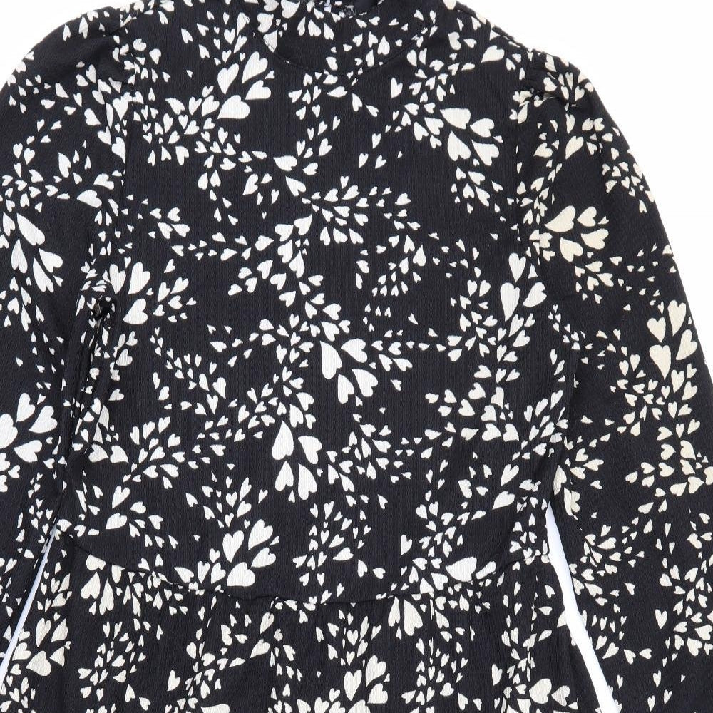 Very Womens Black Geometric Polyester Fit & Flare  Size 10  High Neck Button
