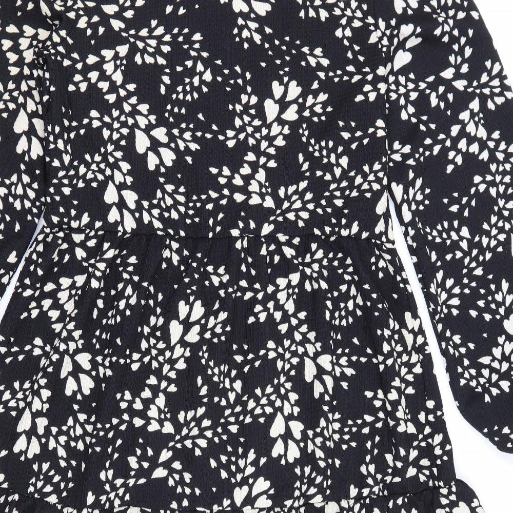 Very Womens Black Geometric Polyester Fit & Flare  Size 10  High Neck Button
