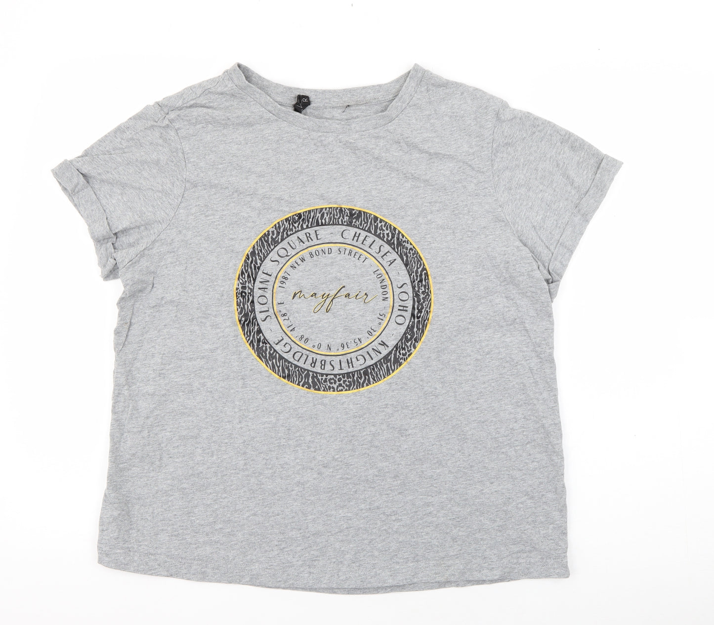 Very Womens Grey  Cotton Basic T-Shirt Size 12 Crew Neck - Mayfair London