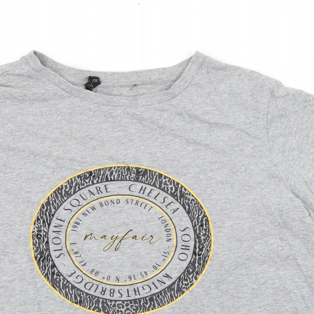 Very Womens Grey  Cotton Basic T-Shirt Size 12 Crew Neck - Mayfair London