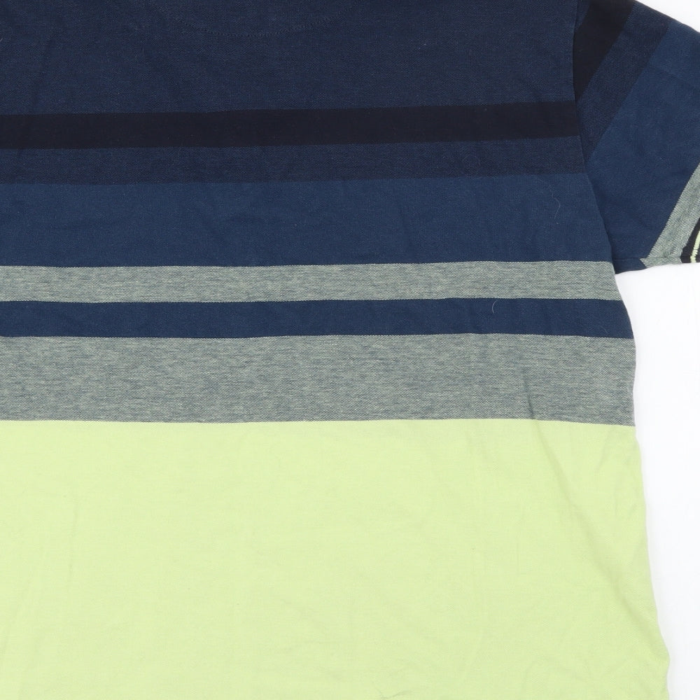 Usath Mens Blue Striped Cotton  Polo Size L Collared Button