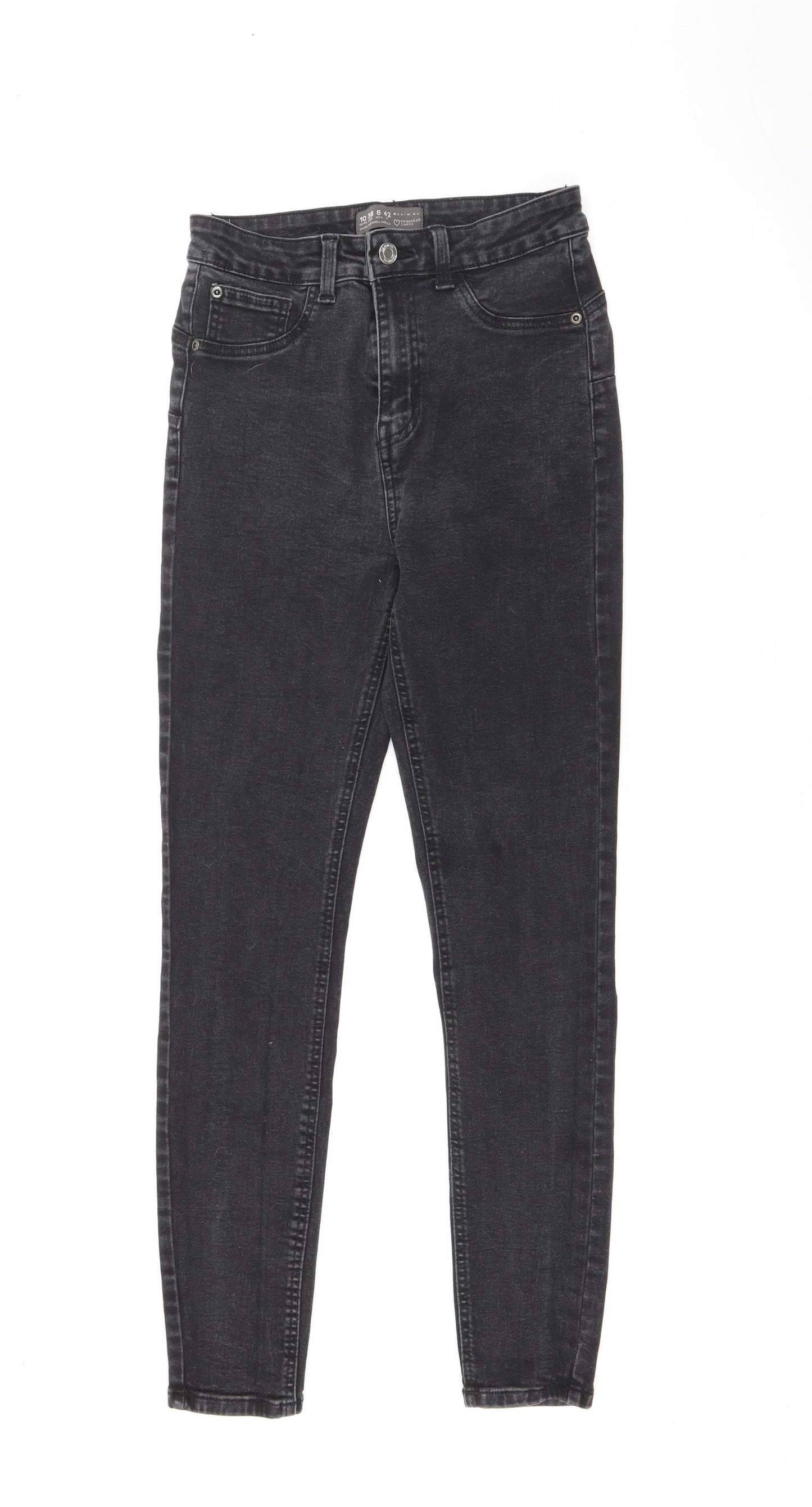 Primark Womens Black  Cotton Skinny Jeans Size 10 L28 in Regular Button