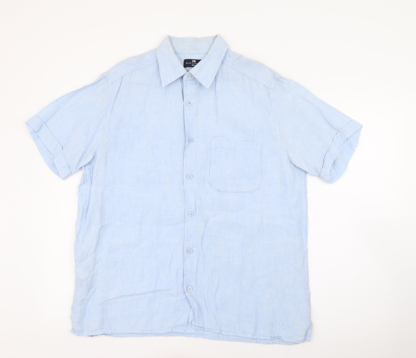 Blue Harbour Mens Blue  Linen  Button-Up Size M Collared Button