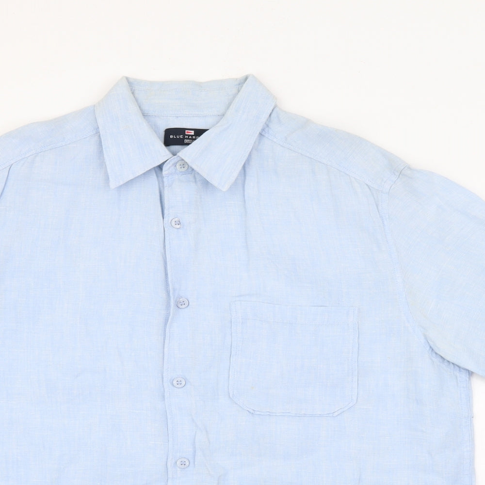 Blue Harbour Mens Blue  Linen  Button-Up Size M Collared Button