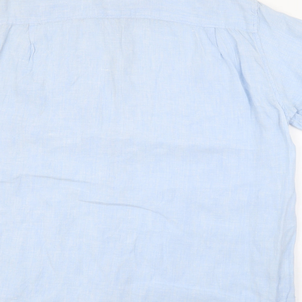 Blue Harbour Mens Blue  Linen  Button-Up Size M Collared Button