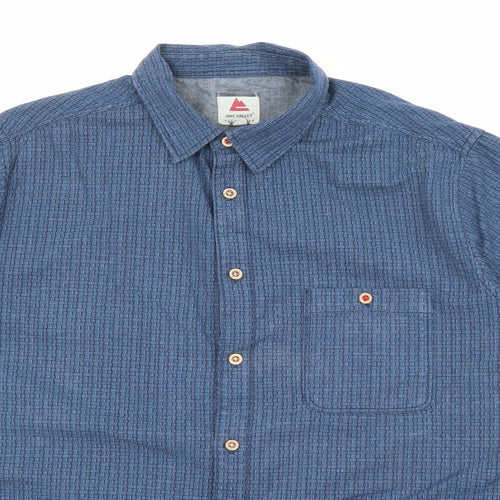 One Valley Mens Blue Geometric Cotton  Button-Up Size M Collared Button
