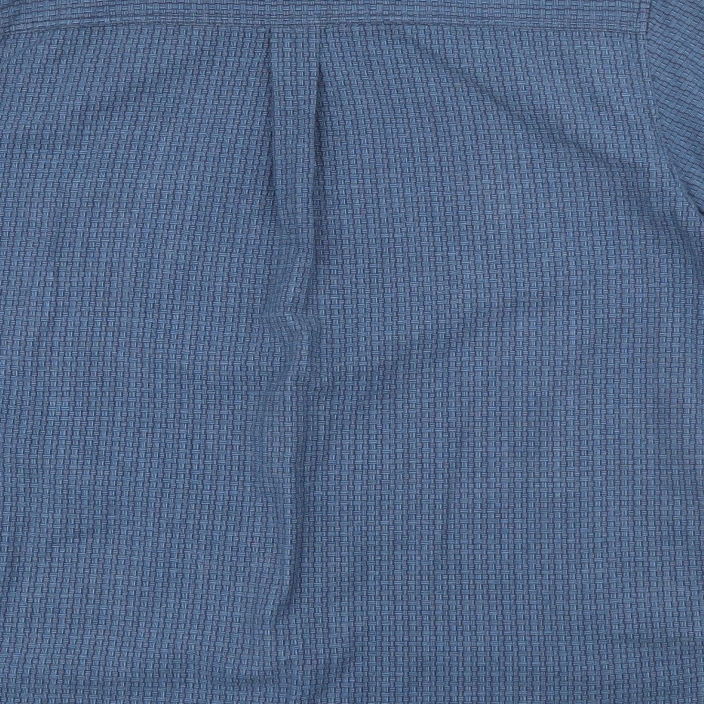 One Valley Mens Blue Geometric Cotton  Button-Up Size M Collared Button