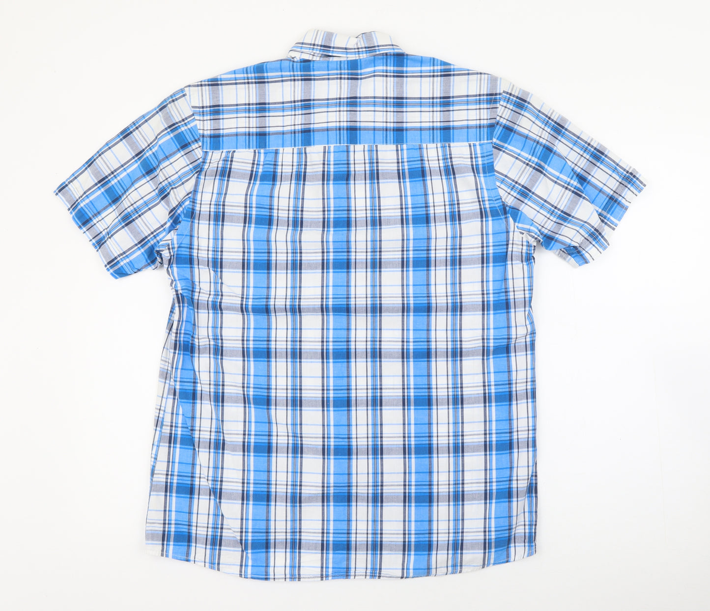 George Mens Blue Plaid Cotton  Button-Up Size S Collared Button