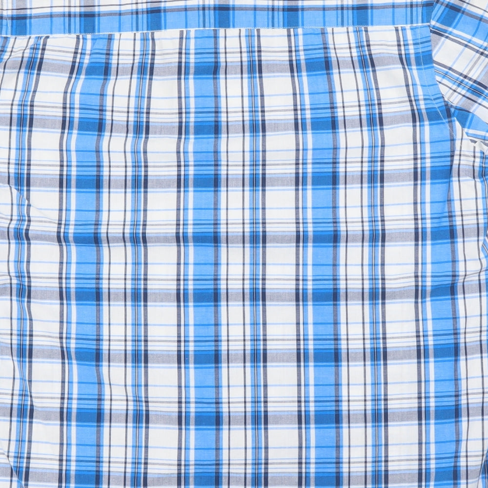 George Mens Blue Plaid Cotton  Button-Up Size S Collared Button