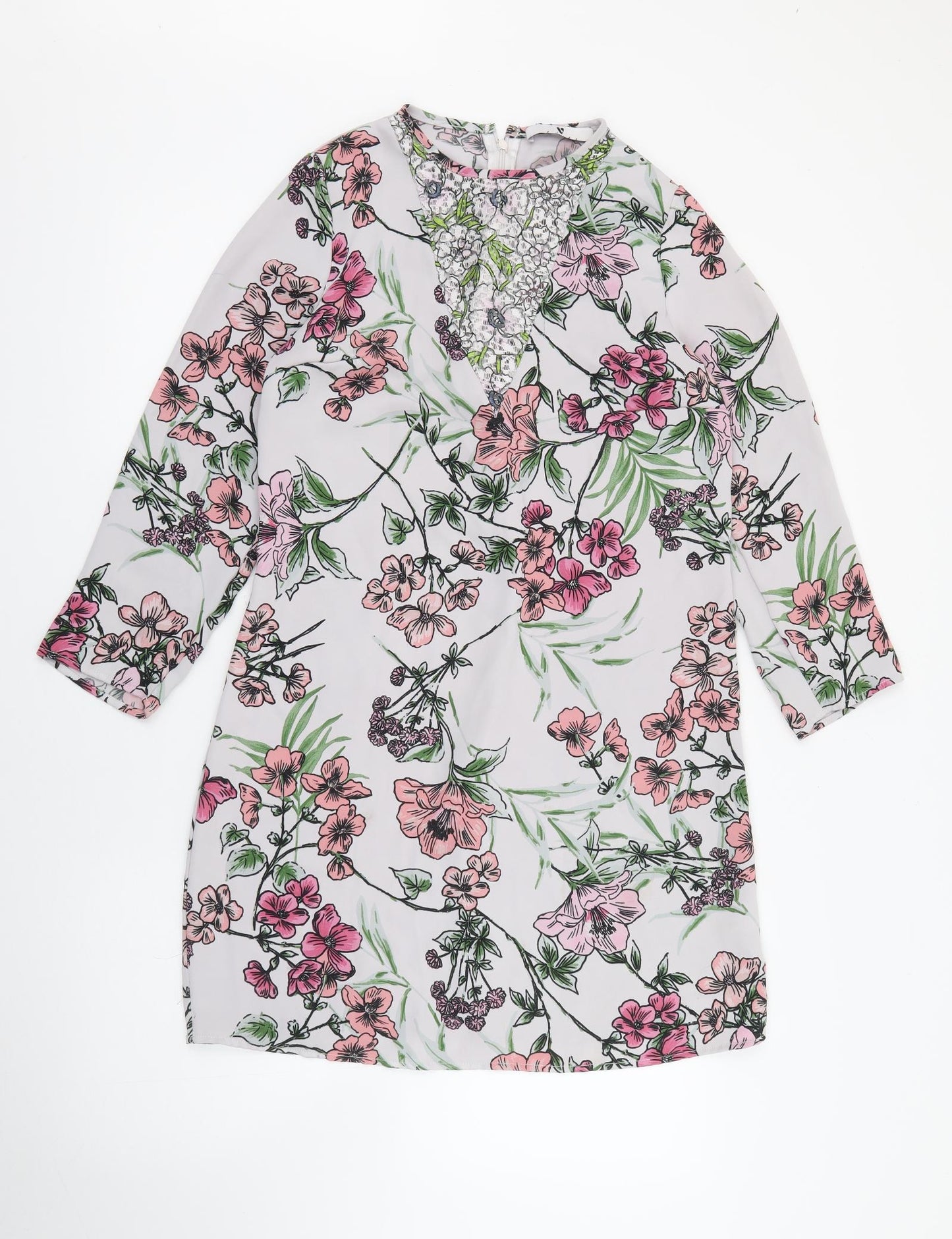 Very Womens Grey Floral Polyester Sheath  Size 10  Round Neck Zip