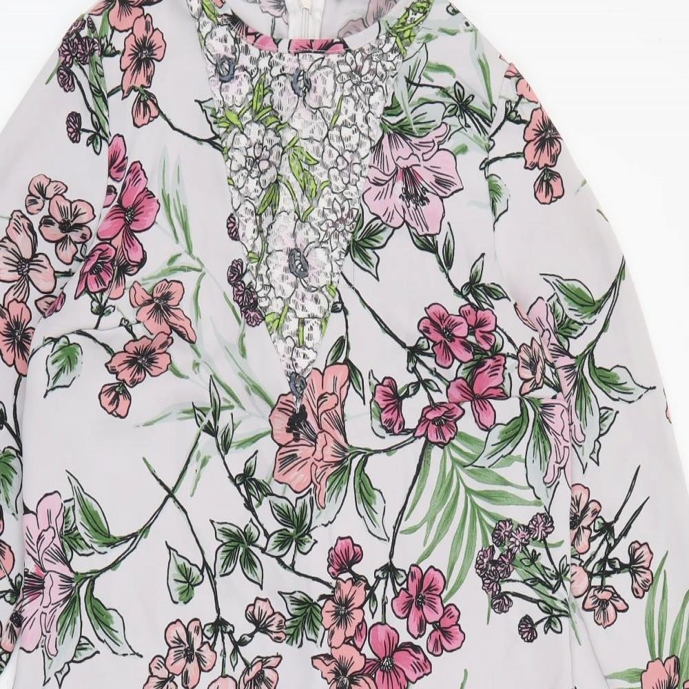 Very Womens Grey Floral Polyester Sheath  Size 10  Round Neck Zip