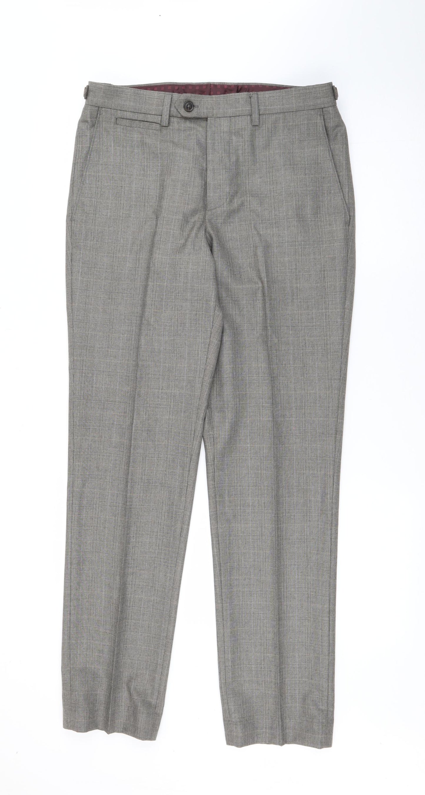 F&F Mens Brown Plaid Polyester Dress Pants Trousers Size 32 L31 in Regular Button