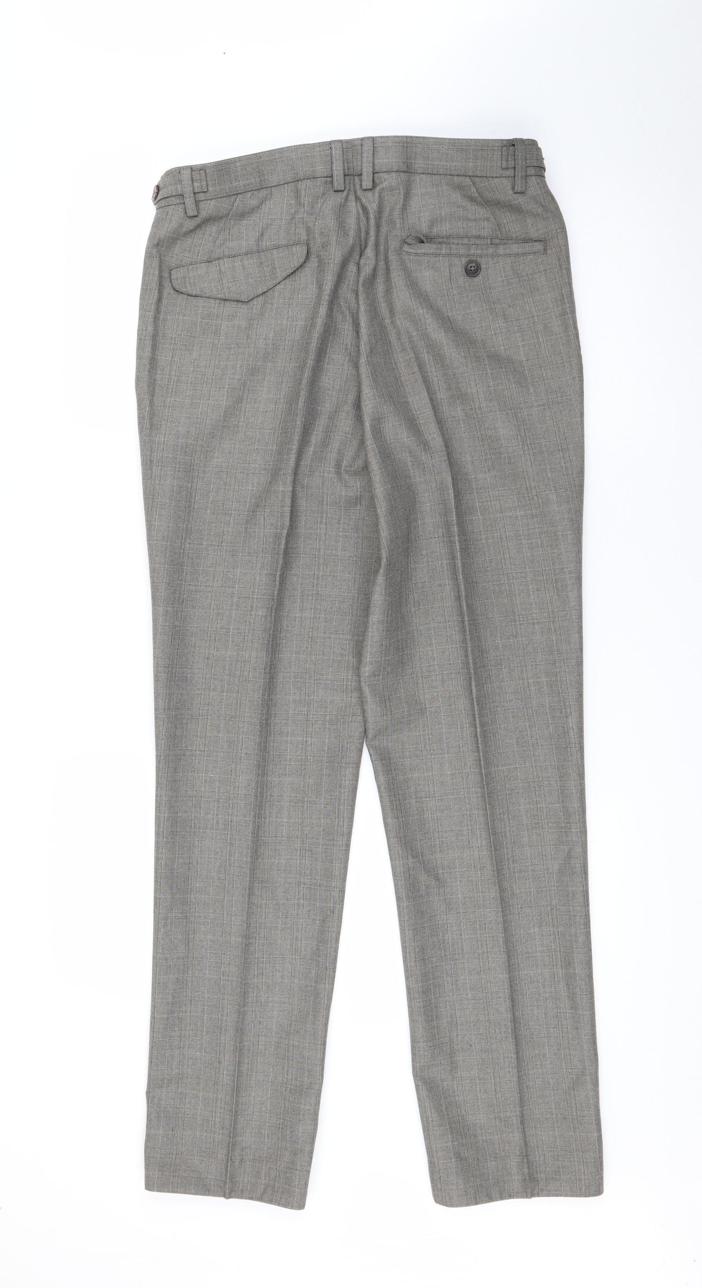 F&F Mens Brown Plaid Polyester Dress Pants Trousers Size 32 L31 in Regular Button