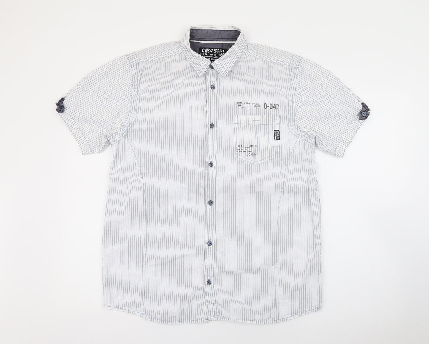 Cedar Wood State Mens White Striped Cotton  Button-Up Size M Collared Button