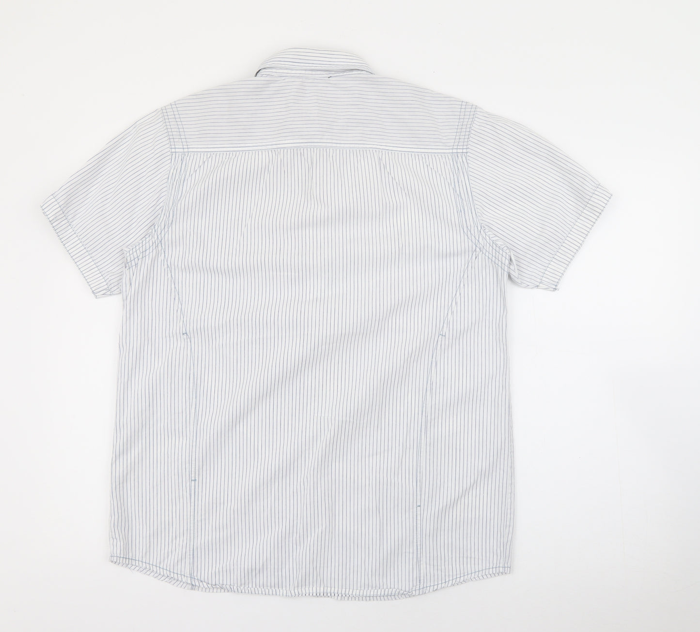Cedar Wood State Mens White Striped Cotton  Button-Up Size M Collared Button