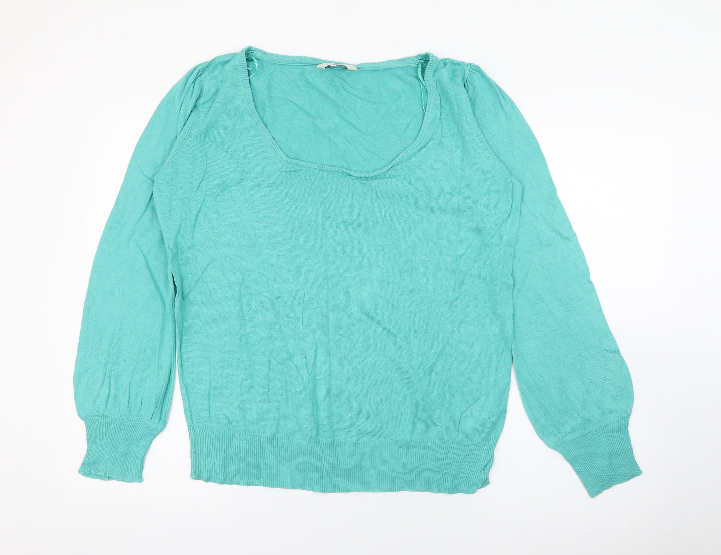 Peacocks Womens Green Scoop Neck  Cotton Pullover Jumper Size 18