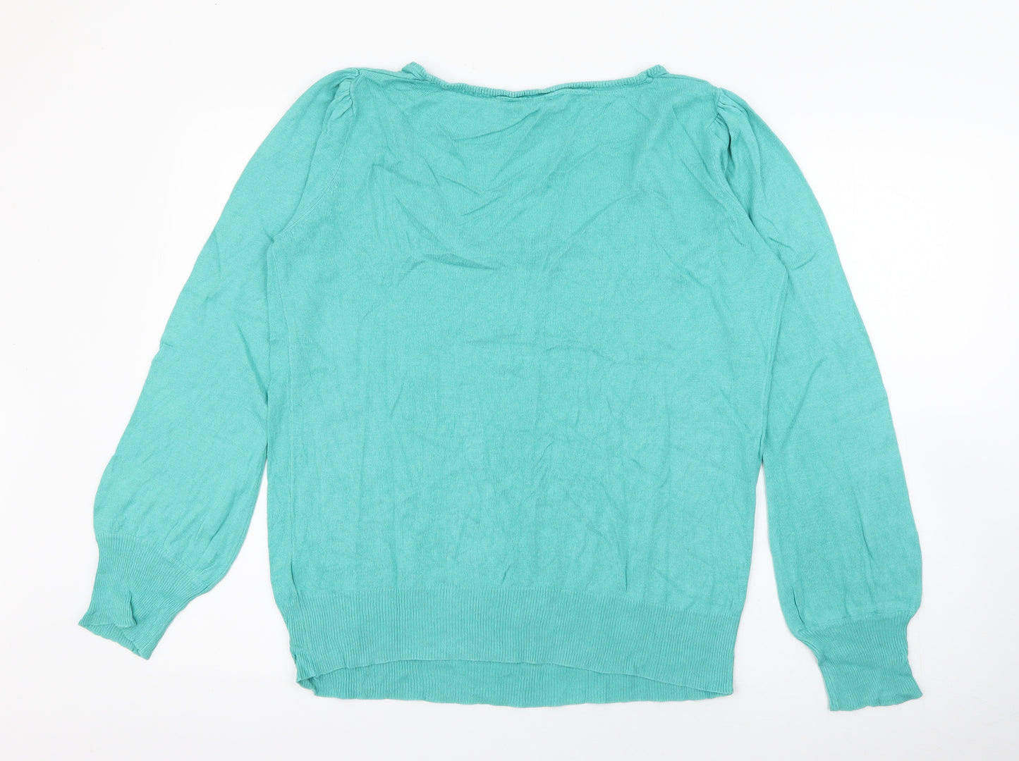Peacocks Womens Green Scoop Neck  Cotton Pullover Jumper Size 18