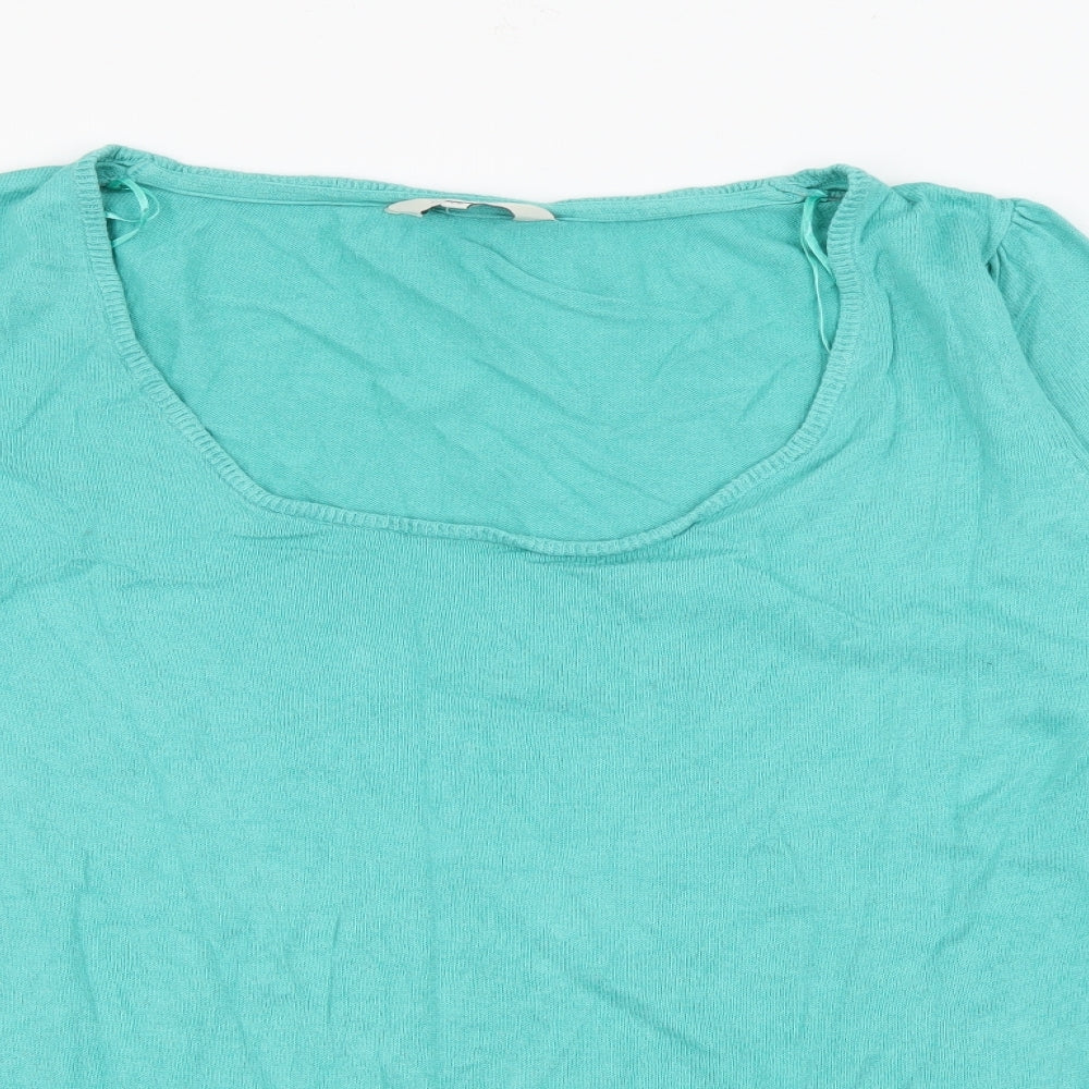 Peacocks Womens Green Scoop Neck  Cotton Pullover Jumper Size 18