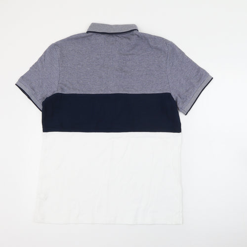 TU Mens Blue Colourblock Cotton  Polo Size M Collared Button