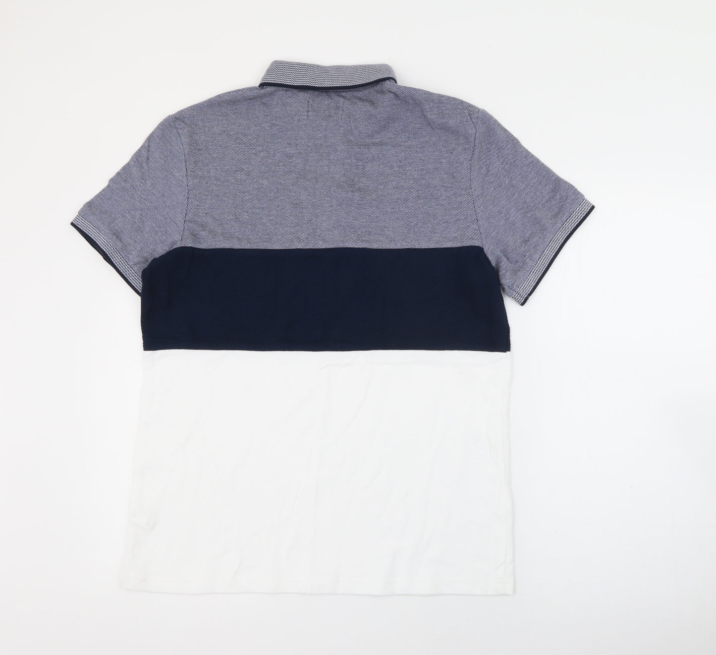 TU Mens Blue Colourblock Cotton  Polo Size M Collared Button