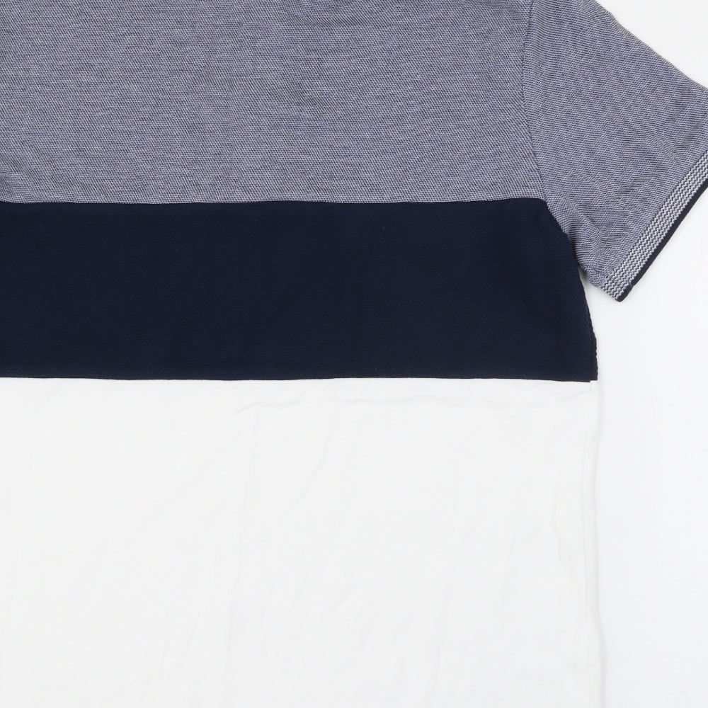 TU Mens Blue Colourblock Cotton  Polo Size M Collared Button