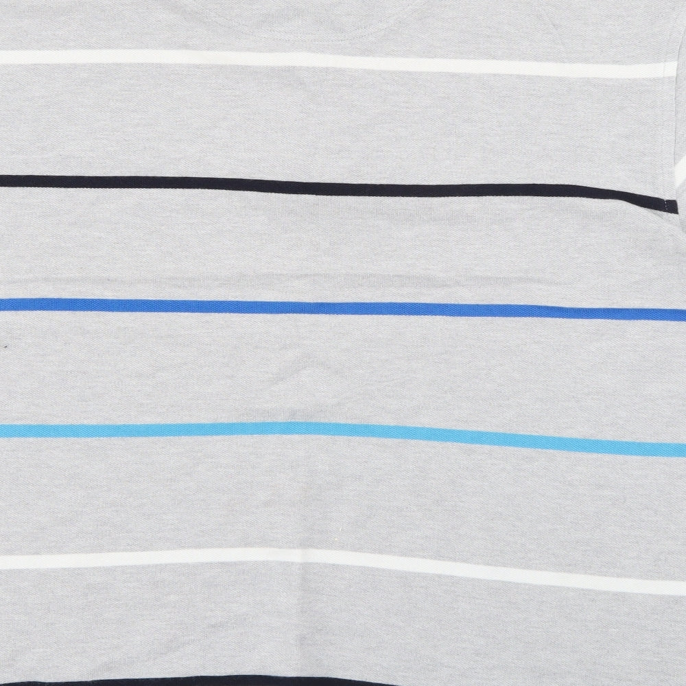 Stone Bay Mens Grey Striped Cotton  Polo Size M Collared Button