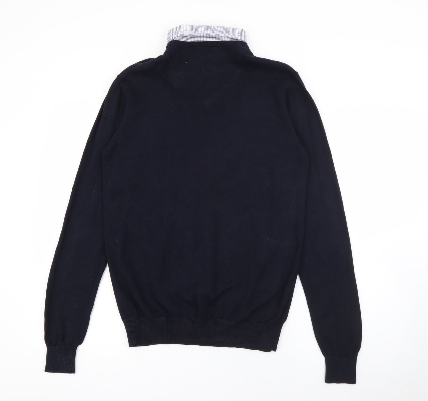 George Mens Blue Collared  Cotton Pullover Jumper Size S