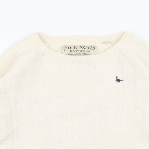 Jack Wills Womens Ivory Crew Neck  Wool Pullover Jumper Size 10