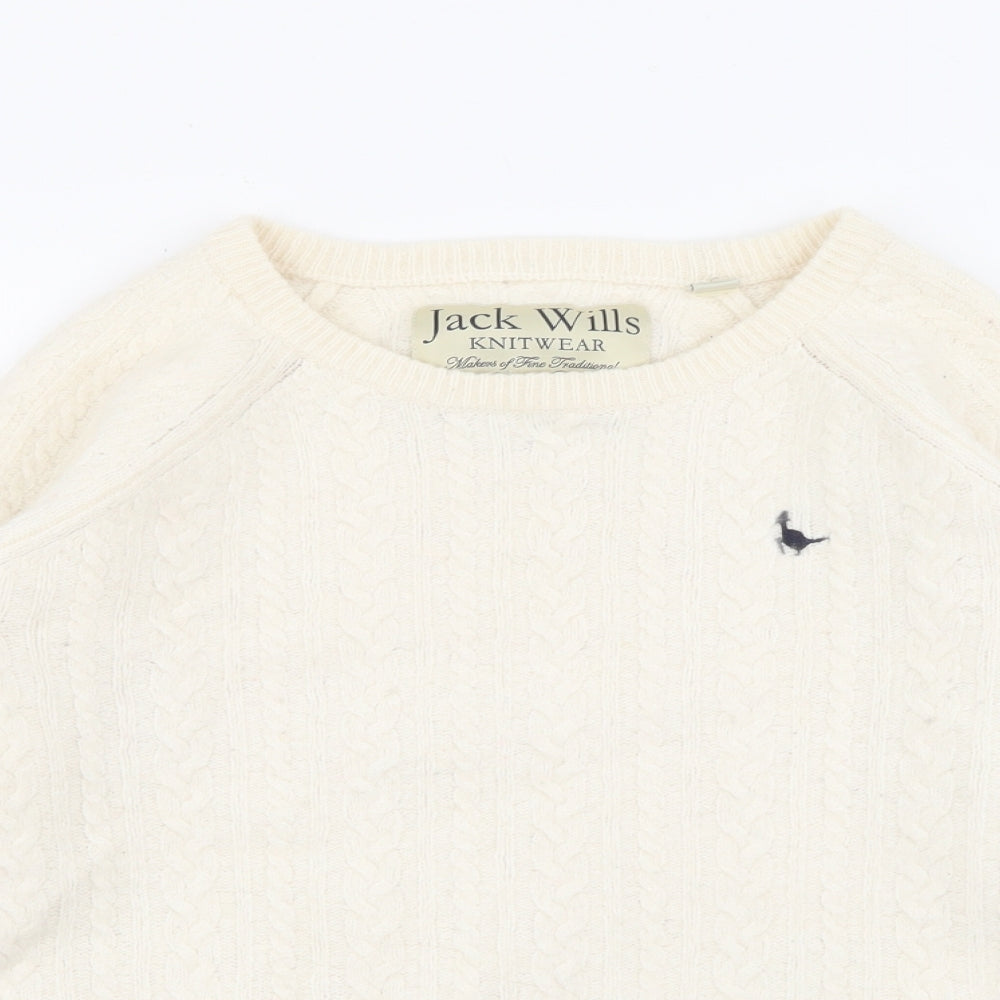 Jack Wills Womens Ivory Crew Neck  Wool Pullover Jumper Size 10