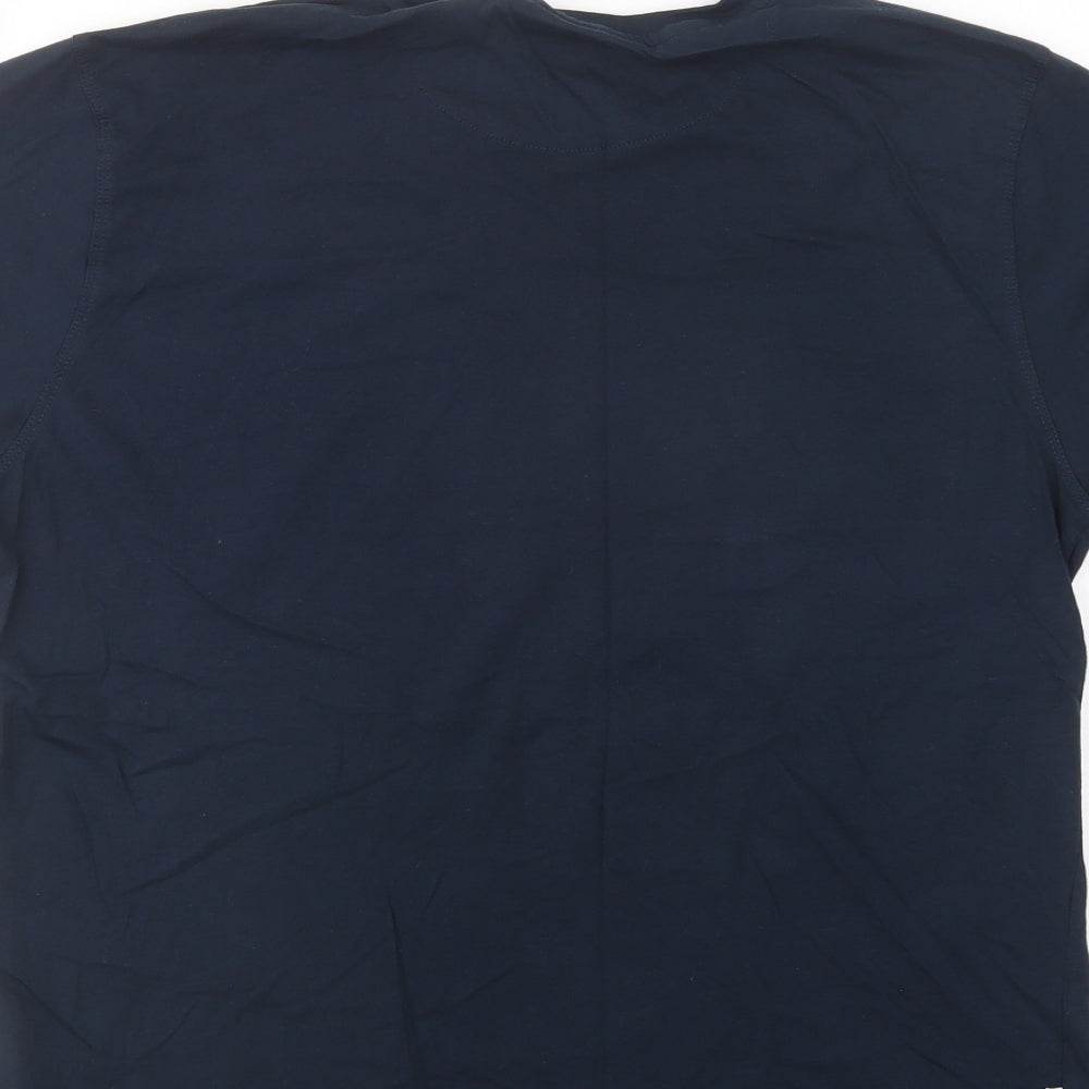 Lambretta Mens Blue Colourblock Cotton  T-Shirt Size L Crew Neck