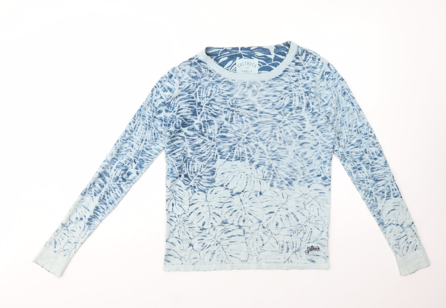 Saltrock Womens Blue Boat Neck Floral Cotton Pullover Jumper Size 10