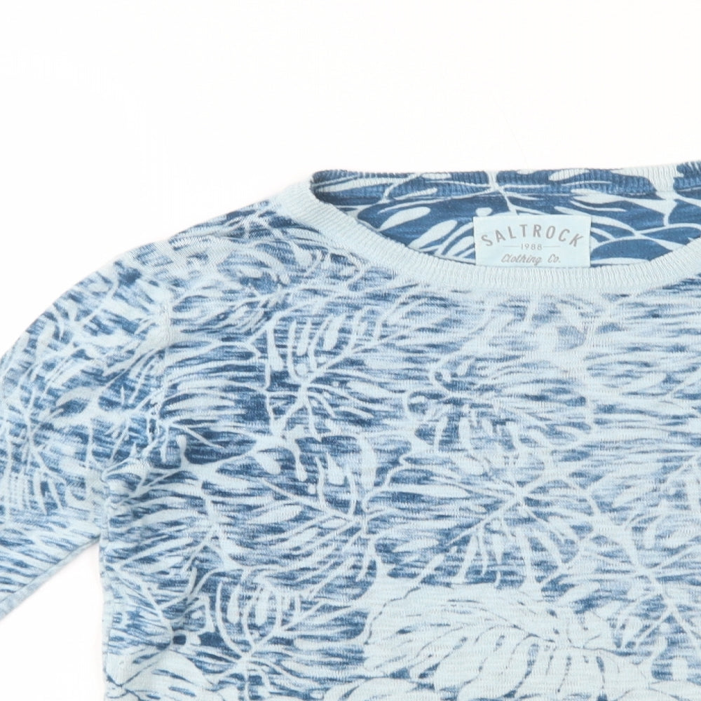 Saltrock Womens Blue Boat Neck Floral Cotton Pullover Jumper Size 10