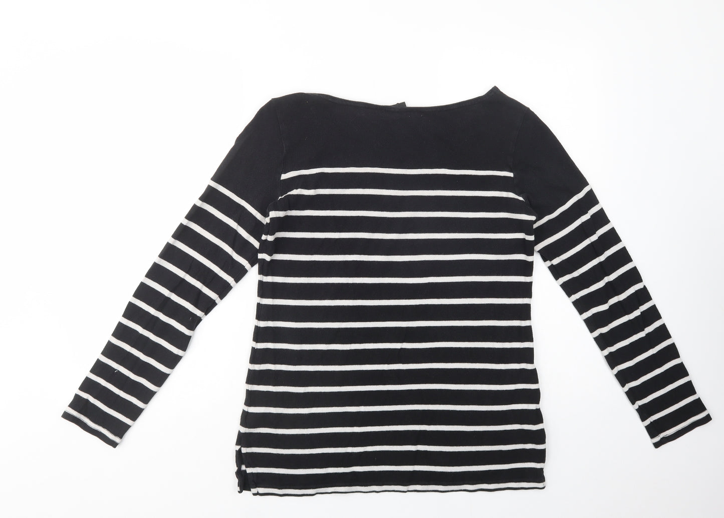 NEXT Womens Black Boat Neck Striped Cotton Pullover Jumper Size 12