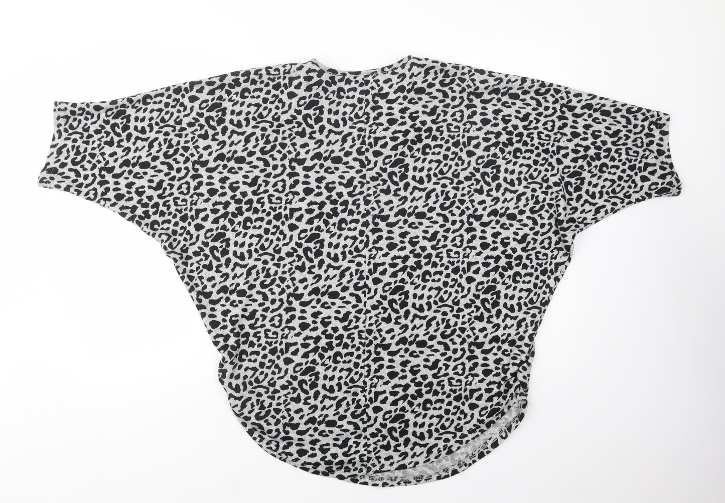 Blue Vanilla Womens Grey V-Neck Animal Print Polyester Pullover Jumper Size S