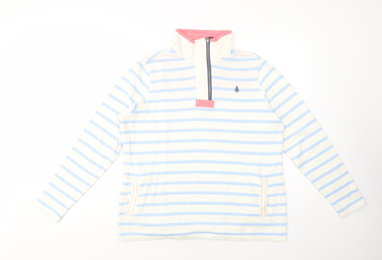 Tayberry Womens White Striped Cotton Pullover Sweatshirt Size L  Zip