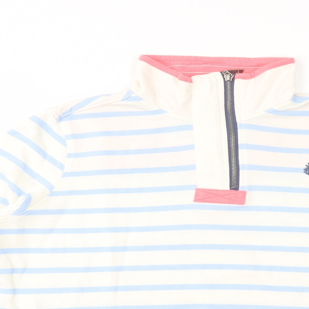 Tayberry Womens White Striped Cotton Pullover Sweatshirt Size L  Zip