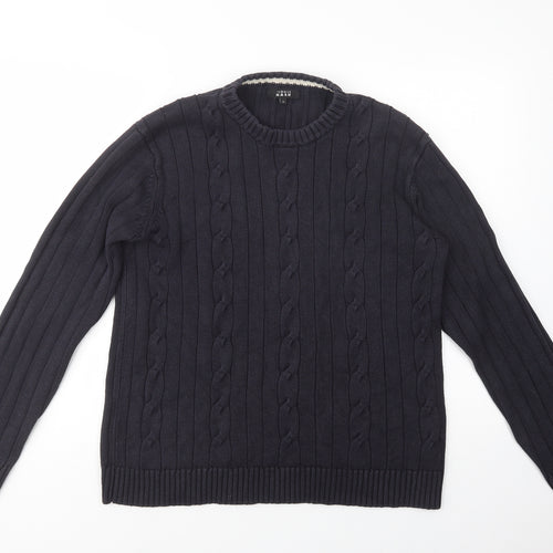 Thomas Nash Mens Blue Crew Neck  Cotton Pullover Jumper Size M