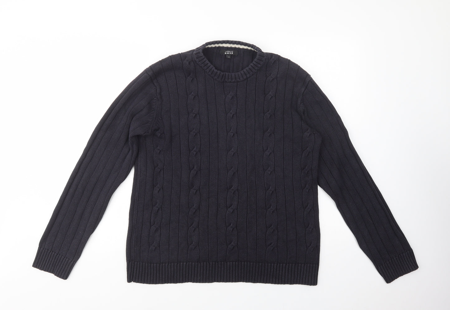 Thomas Nash Mens Blue Crew Neck  Cotton Pullover Jumper Size M