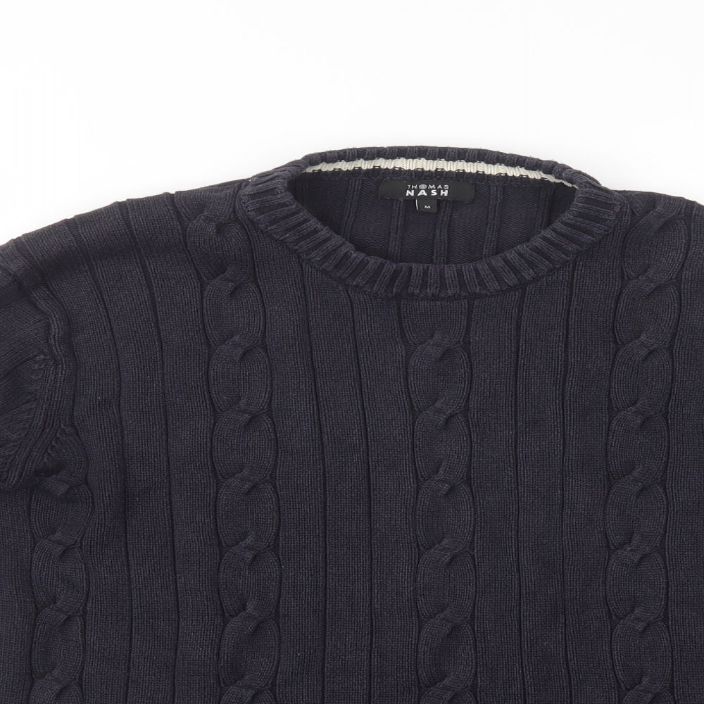 Thomas Nash Mens Blue Crew Neck  Cotton Pullover Jumper Size M