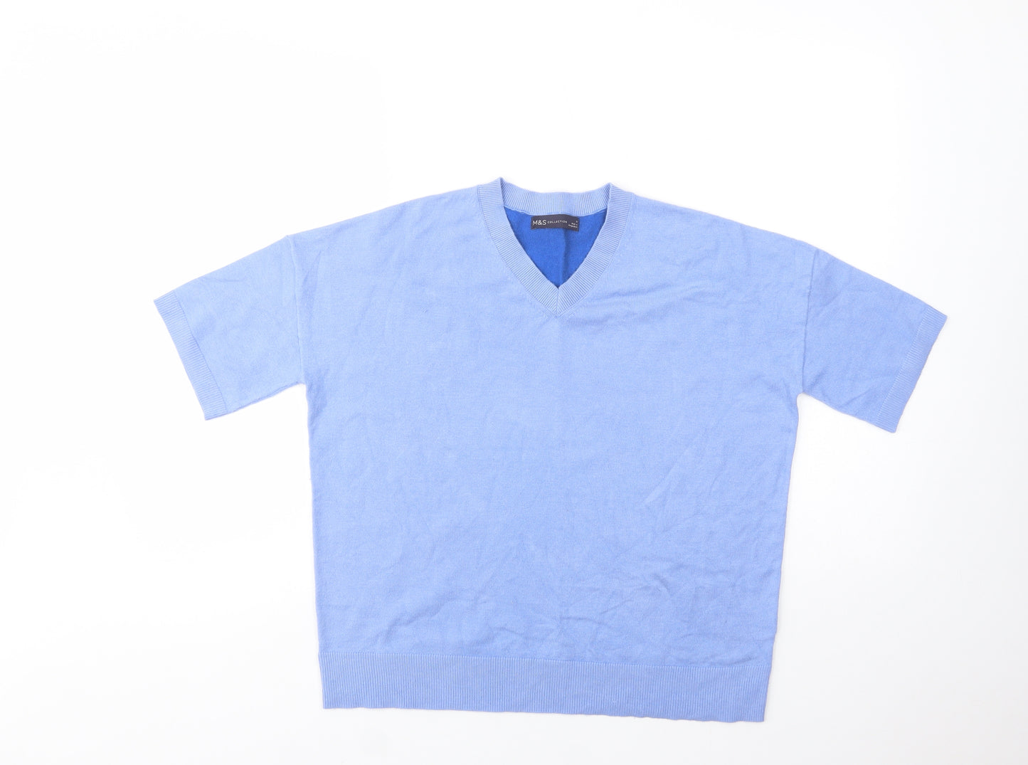 Marks and Spencer Womens Blue V-Neck  Viscose Pullover Jumper Size 12